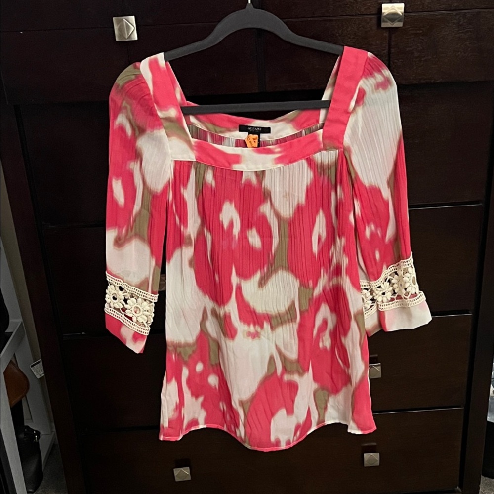Alfani Pink, Beige, and Cream Floral Blouse